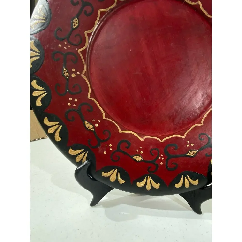 Pier 1 Imports‎ Ceramic Decorative Plate Charger Red Gold Black Moraccan READ